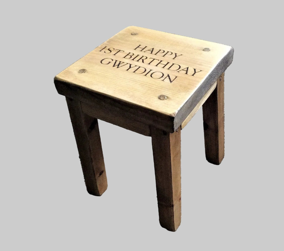 Personalised Rustic Wooden Childrens Stool Toddler Baby Gift
