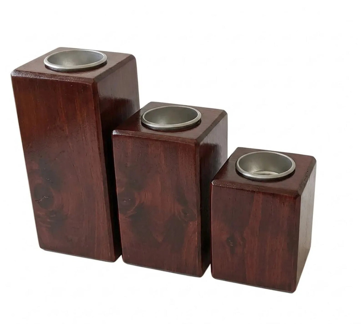 Set of 3 Wooden Candle Holders