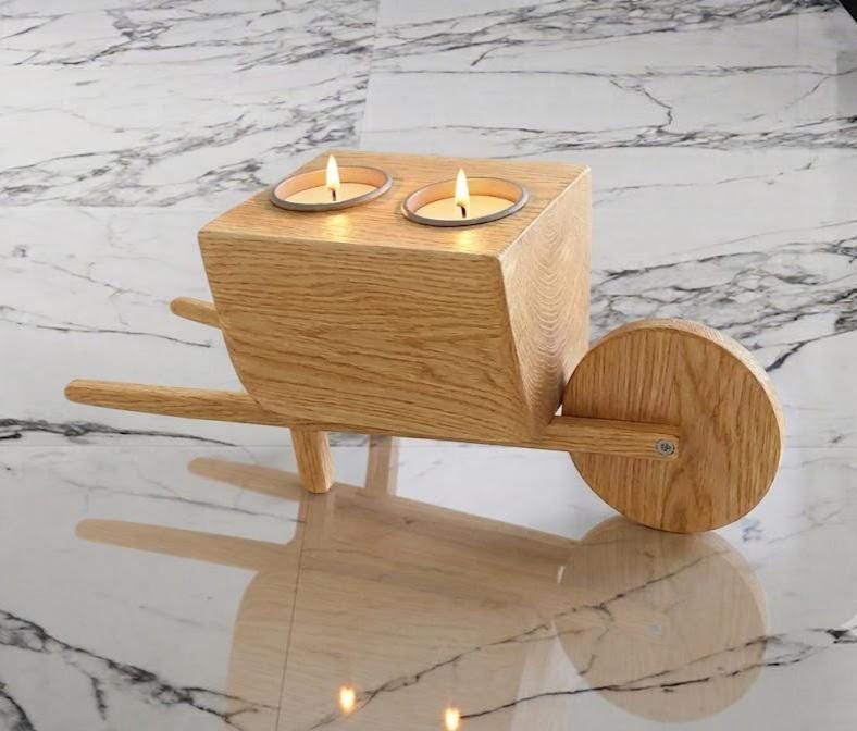 Wooden Wheelbarrow Candle Holder
