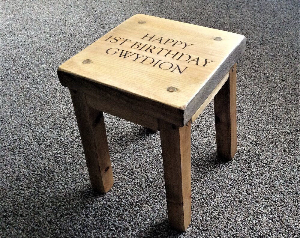 Personalised Rustic Wooden Childrens Stool Toddler Baby Gift