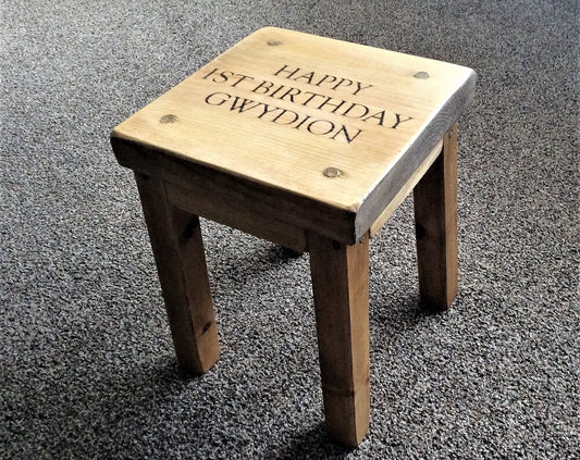 Personalised Rustic Wooden Childrens Stool Toddler Baby Gift