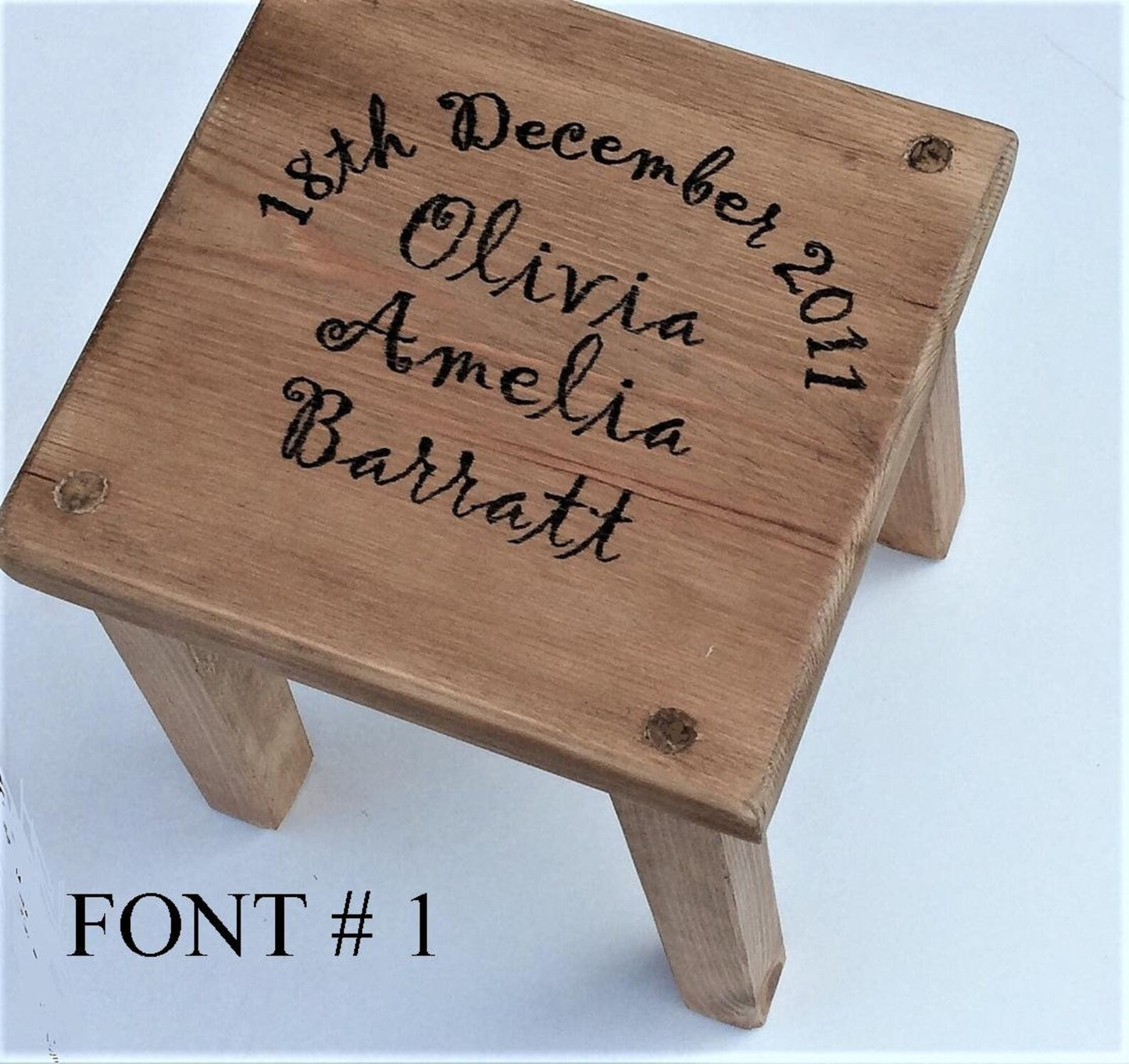 Personalised Rustic Wooden Childrens Stool Toddler Baby Gift