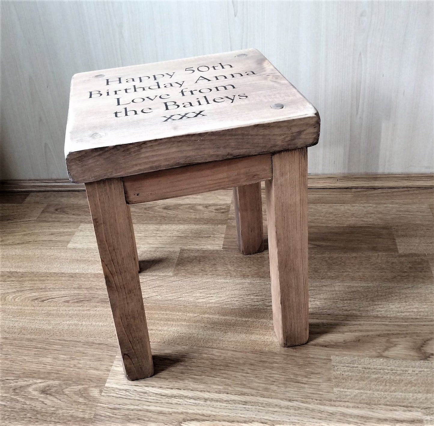Personalised Rustic Wooden Childrens Stool Toddler Baby Gift