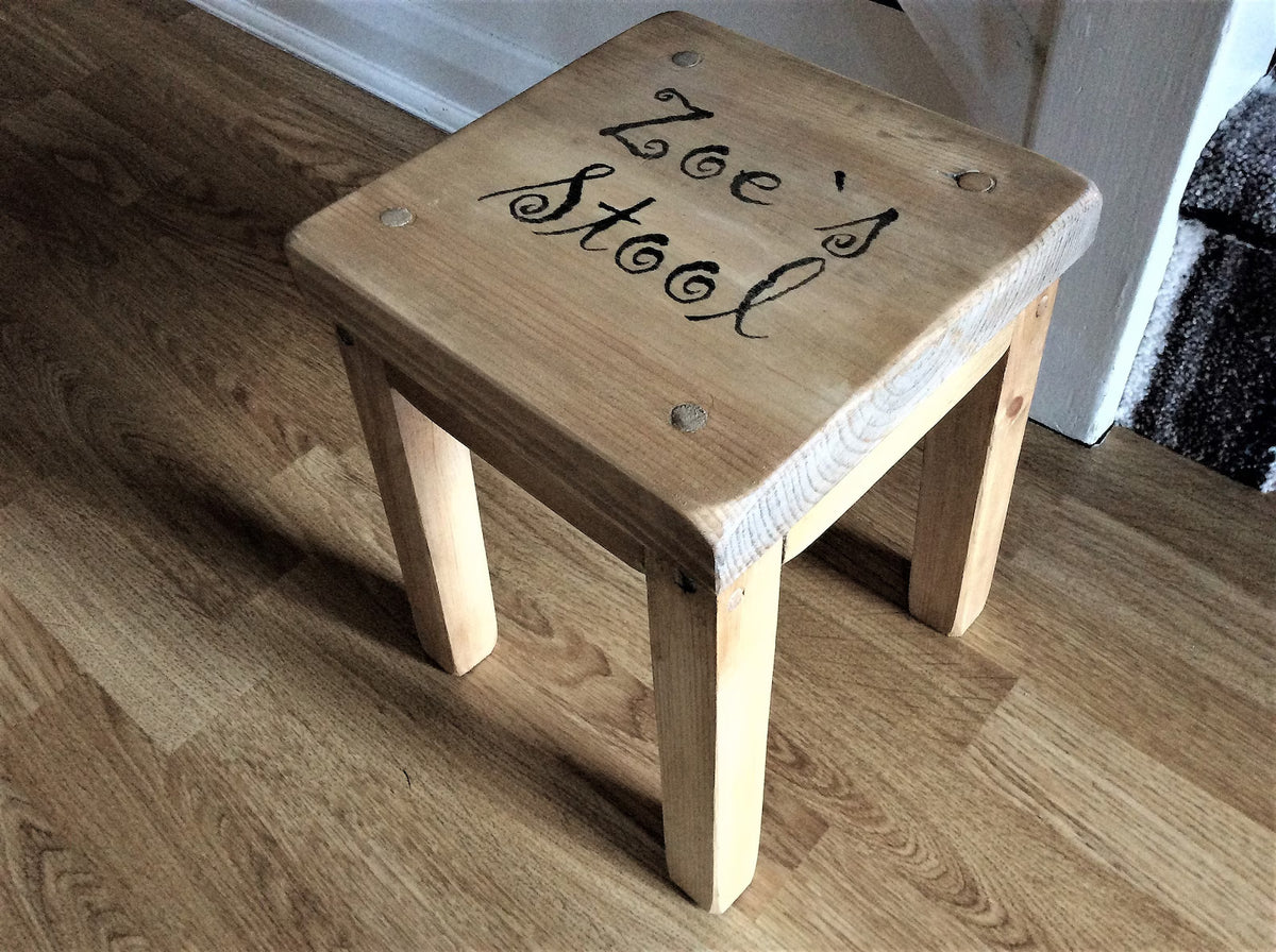 Personalised Rustic Wooden Childrens Stool Toddler Baby Gift