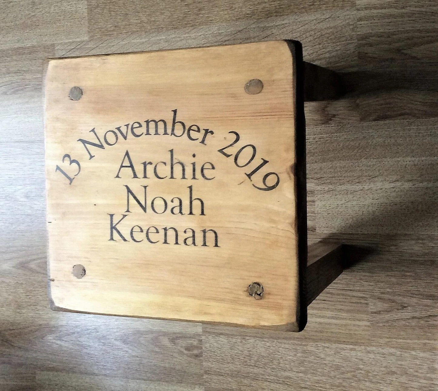 Personalised Rustic Wooden Childrens Stool Toddler Baby Gift