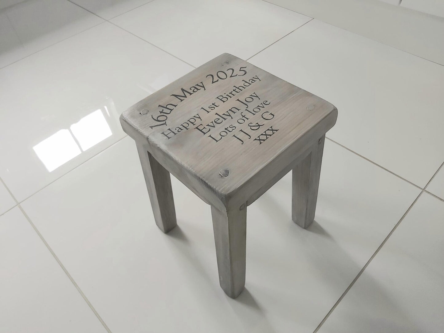 Personalised Rustic Wooden Childrens Stool Toddler Baby Gift