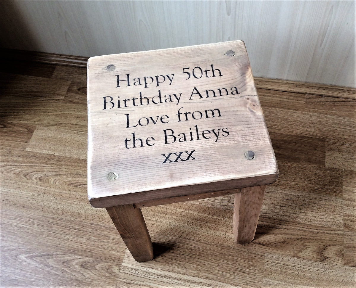 Personalised Rustic Wooden Childrens Stool Toddler Baby Gift