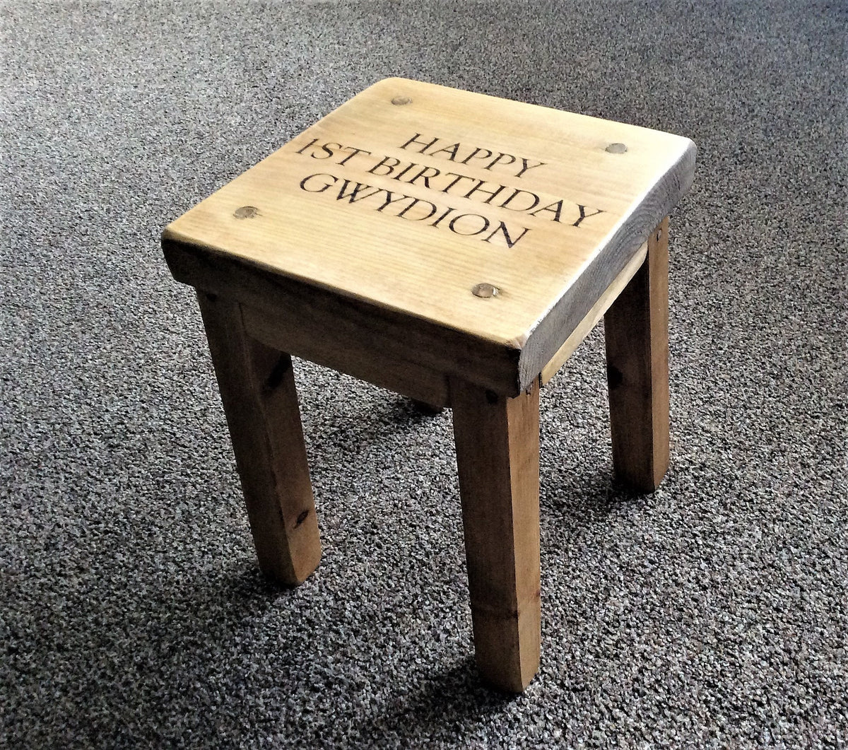 Personalised Rustic Wooden Childrens Stool Toddler Baby Gift