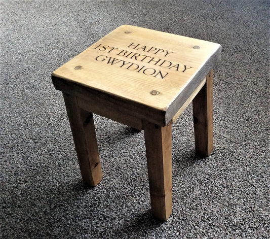 Personalised Rustic Wooden Childrens Stool Toddler Baby Gift