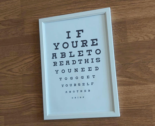 Eye chart sign DRINK