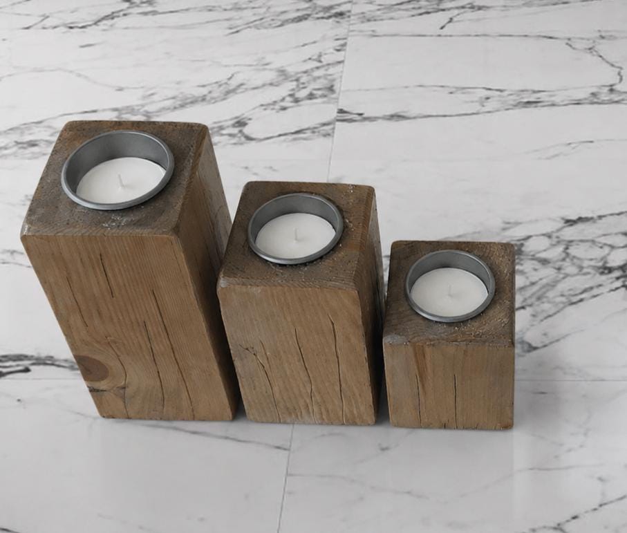 Set of 3 Wooden Candle Holders