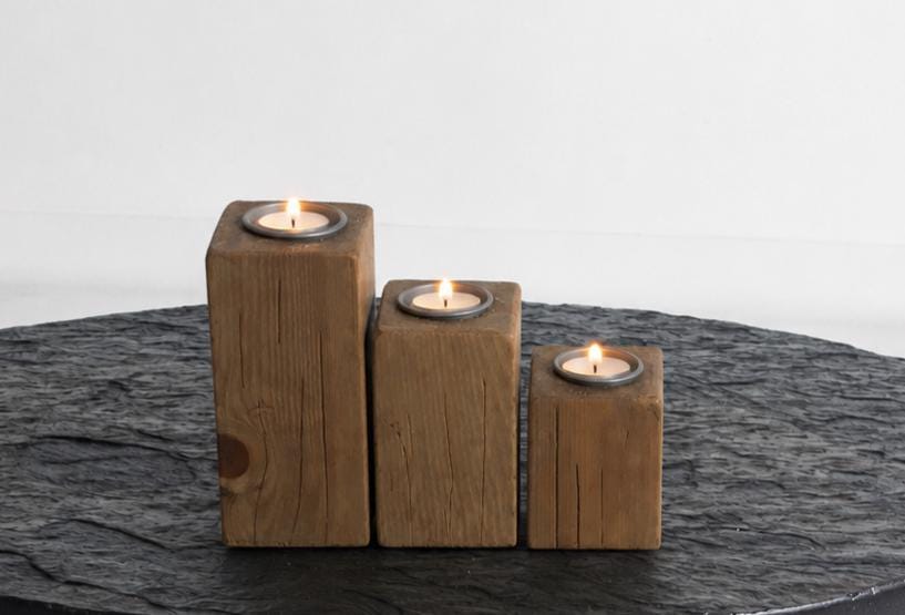 Set of 3 Wooden Candle Holders