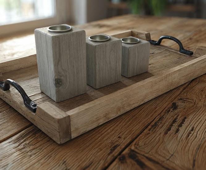 Set of 3 Wooden Candle Holders