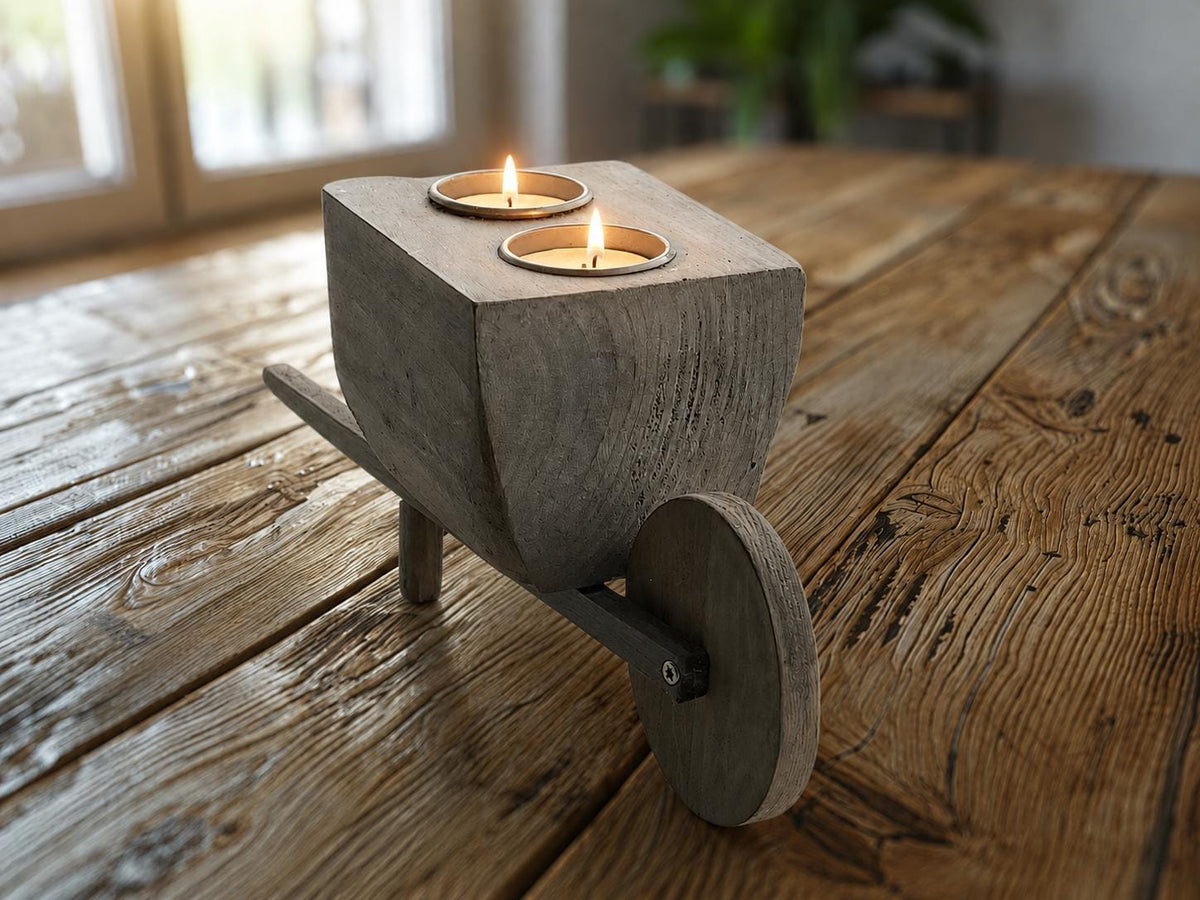 Wooden Wheelbarrow Candle Holder