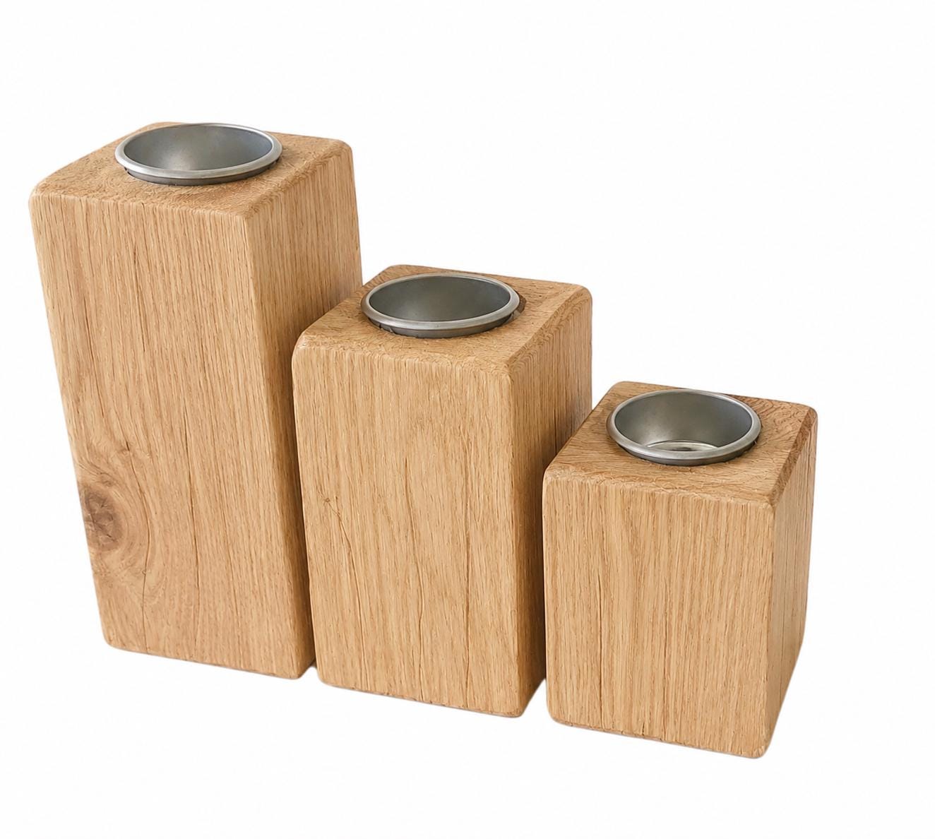 Set of 3 Wooden Candle Holders